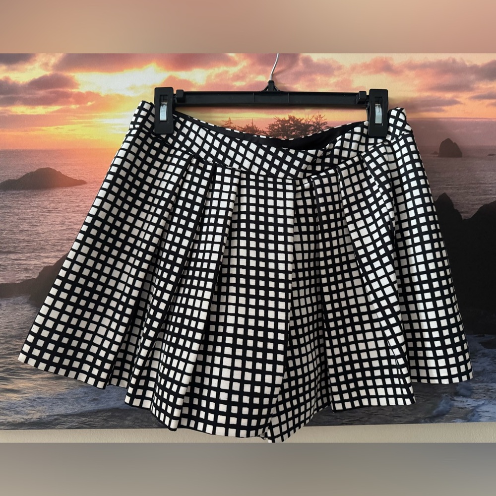 L'AGENCE Black&White Checked Pleated A-Line Skort/ 8/NWT